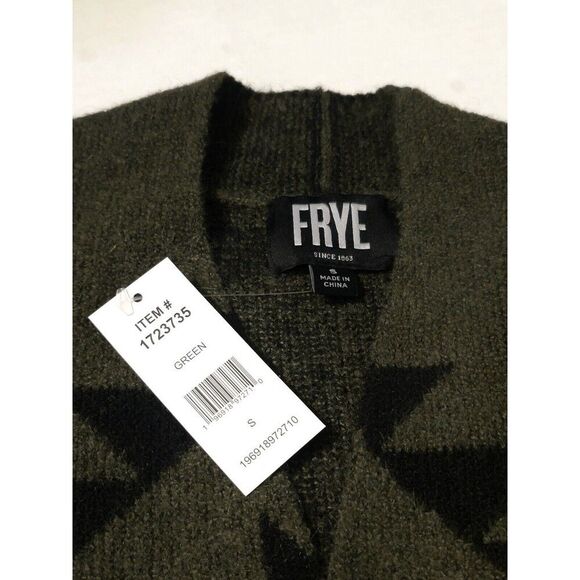 FRYE Womens S The Cozy Aztec Jacquard Luxe Open Front Cardigan Green Burnt Olive - Picture 6 of 7